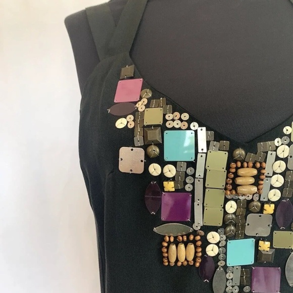 Nanette Lepore Black Geometric Beaded Top - Size 4 Small - Picture 2 of 5